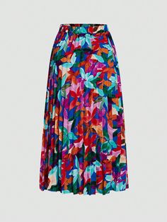 Multicolor Boho Collar  Fabric All Over Print Pleated Embellished Non-Stretch  Women Clothing Casual Multicolor Maxi Skirt For Party, Vibrant Multicolor Floral Print Skirt, Multicolor Long Skirt With Floral Print, Casual Pleated Multicolor Skirt, Multicolor Long Floral Print Skirt, Multicolor Floral Print Maxi Skirt For Party, Party Floral Print Multicolor Maxi Skirt, Party Multicolor Floral Print Maxi Skirt, Multicolor Pleated Long Skirt