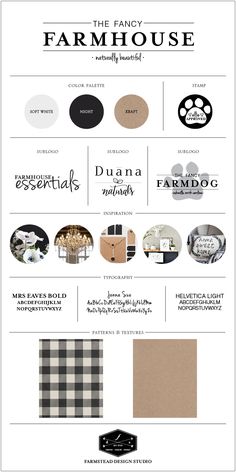 the farm house logo and branding design for an animal - themed restaurant, with black and white checkered patterns