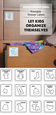 Free printables: Never put your kids clothes away again!! Kids Clothes Organization, Drawer Labels, Messy Kids, Montessori Baby, Toddler Snacks, Chores For Kids, Organization Kids, Printables Kids