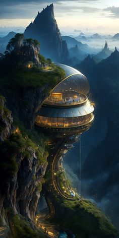 a futuristic building on top of a mountain