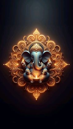 an elephant is sitting in the middle of a golden pattern