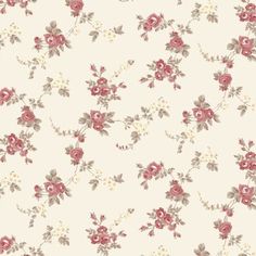 a white and pink flowered wallpaper with small red flowers on the bottom half of it