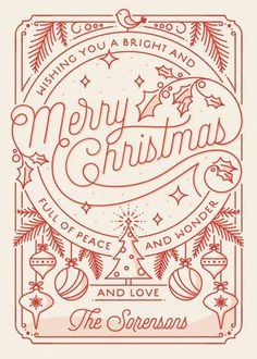 a christmas card with the words merry and love in red ink on white paper, surrounded by