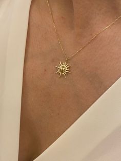 "ABOUT PRODUCT This 14k gold sun necklace. ITEM DETAILS Material: 14K Gold Approx: 2.6 gram Available colors: Gold, Rose Gold, White Gold Available Sizes: 14\" to 20\" ✪ 14k Solid Gold ( Certification will be included with your order ) ✪Available 14K White, Yellow, Rose Gold (also in 10, 18K) 🛠 Yazal Jewelery's pieces are handcrafted by 15-30 years of experienced craftsmen and made to order. Please allow 2-5 business days for manufacturing. Need it sooner? Just ask and we will let you know if i Gold Plated Celestial Jewelry Gift, Symbolic Diamond Cut Jewelry Gift, Everyday 14k Gold Celestial Jewelry, Everyday Celestial 14k Gold Jewelry, Celestial Style Gold Plated Jewelry Gift, Celestial Gold Plated Jewelry Gift, Celestial Yellow Gold Jewelry Gift, Minimalist Sun And Moon Jewelry As Gift, Celestial Gold-plated Jewelry Gift