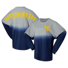 Show off your West Virginia Mountaineers pride in style with this Ombre Long Sleeve T-Shirt from Spirit Jersey. This tee features a trendy ombre design in coordinating team colors, adding a stylish touch to your wardrobe. It's the perfect piece for any game day outfit.Show off your West Virginia Mountaineers pride in style with this Ombre Long Sleeve T-Shirt from Spirit Jersey. This tee features a trendy ombre design in coordinating team colors, adding a stylish touch to your wardrobe. It's the perfect piece for any game day outfit.PRODUCT FEATURESTeam name displayed across the back in low-puff screen print detailsImportedOfficially licensedSizing tip: We recommend women size down one size for a standard fitLong sleeveHeavy pre-shrunk jersey fabricMachine wash with garment inside out, tumb Game Day Outfit, Ombre Design, West Virginia Mountaineer, Spirit Jersey, Gameday Outfit, Navy Gray, Day Outfit, West Virginia, Team Colors