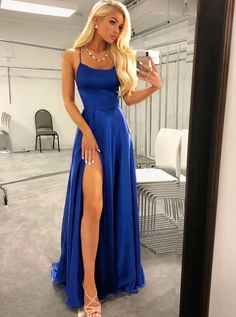 A-Line Simple Royal Blue Side Split Backless Prom Dress PD1115 Split Prom Dresses, Prom Dresses Elegant, Royal Blue Prom Dresses, Spaghetti Strap Prom Dress, Chique Outfits, Cheap Evening Dresses, Cute Prom Dresses, A Line Prom Dresses, فستان سهرة