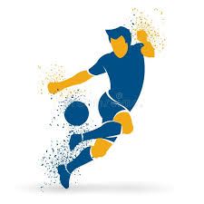 a soccer player kicking the ball with splashes and sprays on white background royalty illustration