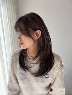 Small Hair Highlights, Soft Layered Haircuts For Medium Hair, Hair Black With Highlights, Heavy Face Framing Layers Medium Hair, Balyage Long Hair Black Hair, Brown Balayage Bangs, Asian Haircut Long Layers Straight Hair, Asian Summer Hair, Korean Hair Highlights