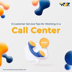 a call center with the text 5 customer service tips for working in a call center