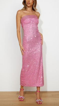 Exude sophistication with our Blush Sparkle Maxi, a dazzling choice for evenings where you aim to impress. Pink Strapless Dress For Evening, Pink Backless Strapless Dress For Prom, Pink Backless Evening Dress For Night Out, Chic Pink Strapless Evening Dress, Chic Pink Strapless Dress For Evening, Glamorous Summer Sequin Dress For Prom, Glamorous Summer Sequin Prom Dress, Glamorous Spring Evening Dress For Gala, Glamorous Spring Gala Evening Dress