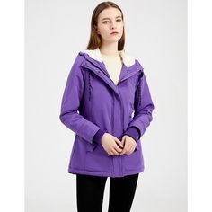 Purple Plush Warm Hooded Parka Coat Purple Winter Hoodie For Outdoor, Winter Outdoor Purple Hoodie, Hooded Parka With Fleece Lining, Hooded Solid Color Parka With Fleece Lining, Solid Color Hooded Parka With Fleece Lining, Hooded Purple Outerwear For Fall, Purple Hooded Outerwear For Spring, Purple Hooded Outerwear For Fall, Purple Winter Outerwear With Drawstring Hood