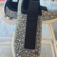 The Most Sparkling Michael Kors Slides ! These Will Get U Noticed Glamorous Sneakers With Bling And Round Toe, Glamorous Bling Sneakers With Round Toe, Silver Embellished Low-top Sneakers, Elegant Party Sneakers With Round Toe, Silver Embellished Sneakers With Round Toe, Silver Embellished Round Toe Sneakers, Silver Rhinestone Sneakers With Round Toe, Silver Rhinestone Low-top Sneakers, Silver Low-top Sneakers With Bling