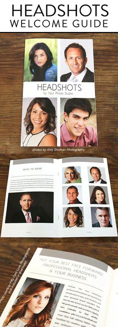 a brochure with photos and text on it that says headshots welcome guide