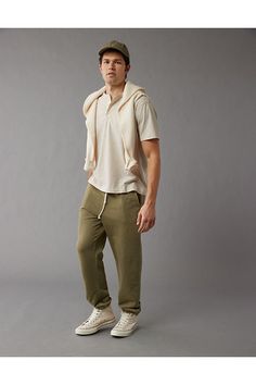 Super soft cotton jersey/Crew neck with 3-button placket/Short sleeves/Straight hem/This shirt is Real Good: Made with the planet in mind & a promise to continue to do better. American Eagle Mens Outfits, Sporty Polo Collar T-shirt With Relaxed Fit, Sporty Cotton Short Sleeve Polo Shirt, Sporty Short Sleeve Cotton Polo Shirt, Sporty Cotton Polo Collar T-shirt, Relaxed Fit Cotton Camp Shirt, Everyday Casual Polo Shirt, Casual Everyday Polo Shirt, Casual Relaxed Fit Cotton Camp Shirt