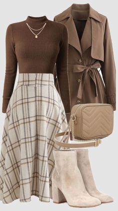 London Outfit Ideas, Stile Blair Waldorf, Fest Outfits, Cute Modest Outfits, Skirts With Boots, Brown Outfit, Trendy Fall Outfits, Business Outfit, Modest Fashion Outfits