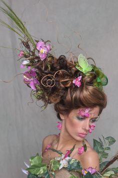 Spring Fantasy Hairstyles, Villain Hair, Hair Competition, Avant Guard, Hair Mannequin, Flower Headdress