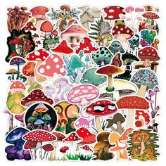 an image of many different types of mushroom stickers on a white background with the words,