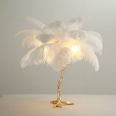 Lucas Palm Tree Table Lamp: Ostrich Feathers Tree Shaped Lamp Artwork Decoration, Desktop Lamp, Bedside Light, Midas Touch, Table Lamps Living Room, Tree Table, Woman Bedroom, Contemporary Living Spaces, Bedside Lighting