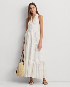 Lauren Ralph Lauren Cotton Eyelet Halter Dress White Halter Dress, Eyelet Embroidery, Women Ralph Lauren, Ralph Lauren Purple Label, Eyelet Dress, Jumper Shirt, Tiered Skirt, Dress For Women, Cardigan Jacket