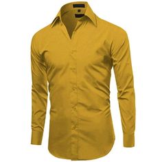 This Omega Italy men's premium long sleeve dress shirt comes in a modern slim fit & button closure. It is perfect for special occasions or semi-casual events. The wide variety of vibrant colors available make it easy to find the perfect color to match any of your outfits. Material: 60% Cotton, 40% Polyester Slim Fit Button down cloure Wide variety of vibrant colors available MSRP: $89.99 Size: L (16-16.5).  Color: Gold.  Gender: male.  Age Group: adult.  Pattern: solid. Semi Casual, Tuxedo Dress, Short Sleeve Dress Shirt, Solid Color Dress, Button Up Long Sleeve, Color Dress, Long Sleeve Shirt Dress, Slim Fit Men, Mens Shirt Dress