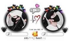 two women wearing masks with emoticions on their faces and the caption says, i love you