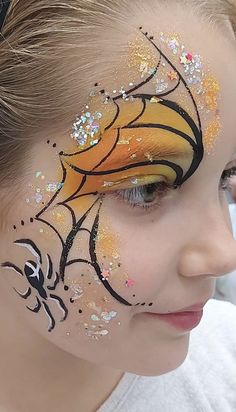 Harvest Festival Face Painting, Face Paint Reference, Toddler Halloween Face Paint, Pretty Halloween Face Paint, Fall Themed Face Paint, Witch Face Paint Kids Easy, Pumpkin Facepainting Ideas, Kids Face Painting Halloween, Face Paint Easy Ideas