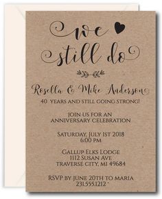 We Still Do Anniversary Invitations 5 Year Wedding Renewal Ideas, We Still Do, 30th Anniversary Party Ideas, Vow Renewal Ideas, Wedding Vow Renewal Ceremony, 50th Anniversary Invitations