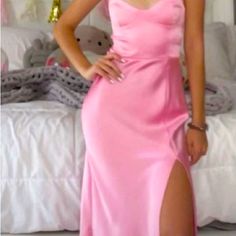 New With Tags Silk Pink Dress. Back Less With Straps. Pink Midi Slip Dress For Prom, Pink Midi-length Prom Slip Dress, Pink Midi Length Slip Dress For Prom, Summer Sheath Midi Dress For Prom, Sheath Midi Dress For Summer Prom, Summer Prom Sheath Midi Dress, Elegant Pink Knee-length Slip Dress, Elegant Knee-length Pink Slip Dress, Flirty Slip Dress For Spring Prom