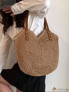 BirdinBag - Spacious Straw Bag with Braided Paper Detail - Perfect for Vacation Woven Handheld Bag For Daily Use, Handheld Woven Bag For Daily Use, Trendy Woven Bags For Everyday Use, Trendy Woven Pouch Bag, Woven Double Handle Bags For Daily Use, Versatile Pouch Bag With Braided Handles, Everyday Pouch Bags With Braided Handles, Versatile Woven Shoulder Bag, Versatile Woven Tote Bag