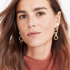 New Madewell Vintage Gold Tingle Chain Style Earrings Retail $40 A Fun Take On Chains, These Chunky Gold-Plated Brass Earrings Combine Mini Hoops With Oversized Links. * 1 3/4" X 3/4". * Gold-Plated Brass, Cubic Zirconia. * Sterling Silver Posts Are Naturally Soft Due To The High Silver Content (Just Bend 'Em Back Into Shape If They Get Out Of Whack). Nwt And Comes From Smoke Free Home. No Try Ons, Trades Or Holds Madewell Jewelry Earrings, Everyday Hoop Earrings With Chain, Earrings Real, Triple Hoop Earrings, Madewell Jewelry, Mini Hoop Earrings, Mismatched Earrings, Hoops Earrings, Animal Earrings