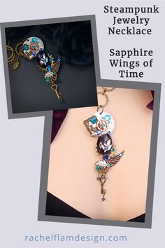 Cast a spell on everyone around you with an enchanting steampunk fantasy necklace that mesmerizes them. A one of a kind handmade necklace made exclusively for you. Steampunk Jewelry Necklace, Necklace Sapphire, Black Agate Stone, Beautiful Rabbit, Childhood Stories