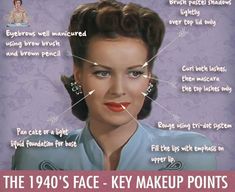 1940s Makeup Tutorial, 1940's Makeup, 40s Makeup, 1940s Makeup, Vintage Hair And Makeup, Make Up Guide, 1940s Hair, Vintage Makeup Looks, 1940s Looks