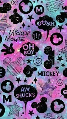 mickey mouse wallpaper with many different symbols