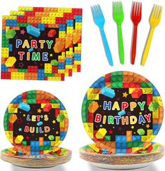 PRICES MAY VARY. 【Package Includes】 You will receive 24 pieces of Building Block party paper dinner plates of 9’’, 24 pieces Colorful Blocks paper plates of 7’’, 24 pieces of Brick napkins of 6.5’’ and 24 plastic Yellow, blue, green, red four colors forks for each set that can serve 24 guests. 【Premium Material】All of our Building Block theme plates and napkins are made of quality paper, non-toxic, no smell, heat-resistant and durable. The pattern and color are well-printed and fade-resistant to Block Birthday Party, Pig Party, Party Table Cloth, Lego Birthday, Lego Party, Birthday Supplies, Theme Party Decorations, Party Tableware, Building Block