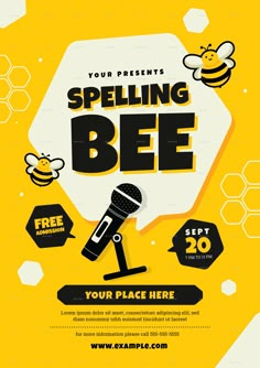 an advertisement for a bee event with bees and honeycombs in the background,