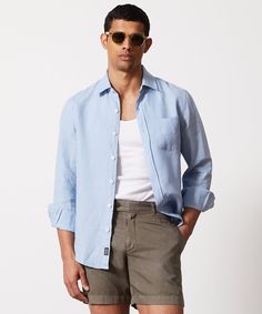 Nothing says summer like a great linen shirt. Washed linen feels as good as it looks — airy, cool and soft, with a subtle texture. Ours comes from the experts at Baird McNutt, one of Ireland’s oldest and last remaining linen mills. The silhouette and detailing on this shirt echo our bestselling Camp Collar Shirt: a single chest pocket, straight hem, side seam gussets and locker loop at the back; it’s cut in our Slim Fit for a clean, tailored look. Piece-dyed and washed for exceptional softness, this shirt is bound to become your new warm-weather staple.The Baird family business was established in 1912 on Ireland’s picturesque northwest coast in Donegal. Today, Baird McNutt produces some of the world’s finest linen out of the Shankbridge dyeing and finishing works, which was originally buil Sweatshorts Shorts, Camp Collar Shirt, Polo Coat, Linen Suits, Linen Tshirts, Light Blue Shirts, Irish Linen, Summer Suits, Suit Shop