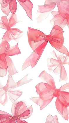 pink bows on white background with watercolor effect