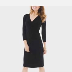 Chico’s Travelers Wrap Dress, Black, New With Tags, Size 3 Classic Black V-neck Dress, Black Flattering Long Sleeve Dress, Black Flattering Formal Dress, Black Formal Flattering Dress, Flattering Black Formal Dress, Flattering Black Sheath Dress, Wrap Dress Black, Rosemary, Dress Black