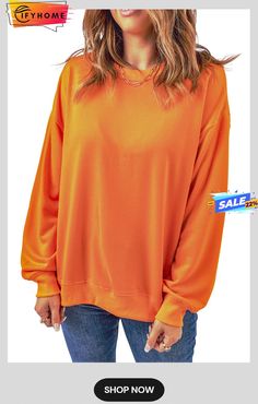 Orange Plain Crew Neck Pullover Sweatshirt Orange Plain, Lisa Fischer, Plain Sweatshirt, Blank Apparel, Dropped Shoulder Sweatshirt, Printed Sweater, Wild West, Cotton Style, Fall Autumn