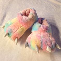 Adorable Rainbow Clawed Slippers For Kids. Super Soft And Fuzzy! Size Xl (Us Kid Shoe Size 3/4) Like New, Only Worn A Handful Of Times. No Defects, Bottoms And Inside Are Clean And Look Brand New. Bundle With Other Kids Clothing In My Closet For Bigger Discounts! Rainbow Monster, Rainbow Slippers, Monster Slippers, Slippers For Kids, Fuzzy Slippers, Junk Drawer, Kids Clothing, Kids Shoes, Pink Purple