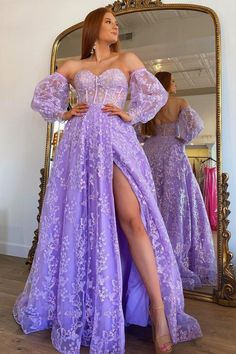 Plus Sized Homecoming Dresses, Princess Prom Dresses With Sleeves, Purple Dresses Plus Size, Purple Prom Dress With Sleeves, Purple Long Sleeve Prom Dress, Prom Dresses Plus Size With Sleeves, Rapunzel Inspired Prom Dress, Tangled Inspired Prom Dress, Purple And Gold Dresses