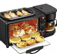 a toaster oven that has some food in it