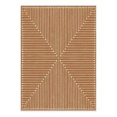 a brown and white rug with lines on it