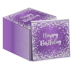 a purple birthday card with white confetti on it