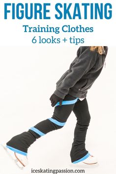 a person wearing skis with text overlay that reads how to figure skating training clothes 6 looks + tips