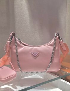 Pink Prada Bag, Pink Prada, Mode Rose, Trendy Purses, Aesthetic Bags, Handbag Essentials