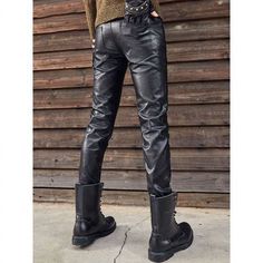 For a rocker chic look, pair these slim vegan leather pants with a cropped moto jacket, graphic tee and chunky boots. The supple, high-quality vegan leather looks and feels just like real leather for maximum style at a budget-friendly price. With sizes for everyone, these sleek biker pants make a fantastic gift for friends, family or yourself. Style pencil pants / feet pants Fabric ：100% polyester fiber (except coated PU) Softness: Soft and comfortable Elasticity: Shot Color: Black Style: Fashio Cropped Moto Jacket, Biker Pants, Motorcycle Pants, Mens Leather Pants, Pencil Pants, Rock Chic, Rocker Chic, Leather Trousers, Chunky Boots