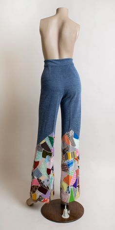 Multicolor Patchwork Bottoms For Fall, Fall Multicolor Patchwork Bottoms, Retro Patchwork Bottoms For Fall, Cotton Patchwork Pants Full Length, Fitted Full-length Patchwork Pants, Fitted Patchwork Pants, Fitted Multicolor Patchwork Bottoms, Fitted Wide Leg Patchwork Pants, Retro Multicolor Fall Pants