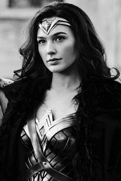 a woman dressed as wonder in black and white