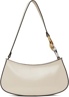 Polished leather shoulder bag in off-white. · Curb chain hardware at fixed shoulder strap · Logo embossed at face · Zip closure · Zip pocket at interior · Card slot at interior · Suede lining · Silver- and gold-tone hardware · H4.5 x W9.5 x D2 Supplier color: Cream Formal Cream Shoulder Bag With Chain Strap, Classic Staud Leather Shoulder Bag, Elegant Staud Crossbody Shoulder Bag, Chic Staud Shoulder Bag, Luxury Staud Shoulder Bag, Elegant Staud Shoulder Bag, Elegant Staud Shoulder Bag With Round Handle, Cream Leather Shoulder Bag With Chain Strap, Staud Shoulder Bag With Round Handle